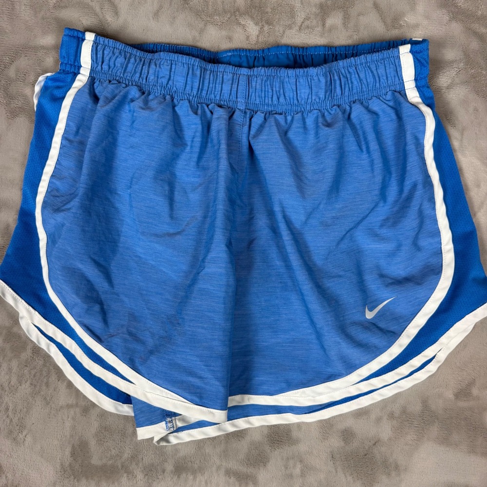Nike Dri-FIT Tempo Running Shorts Womens Medium Blue White Mesh Trim Gym Workout